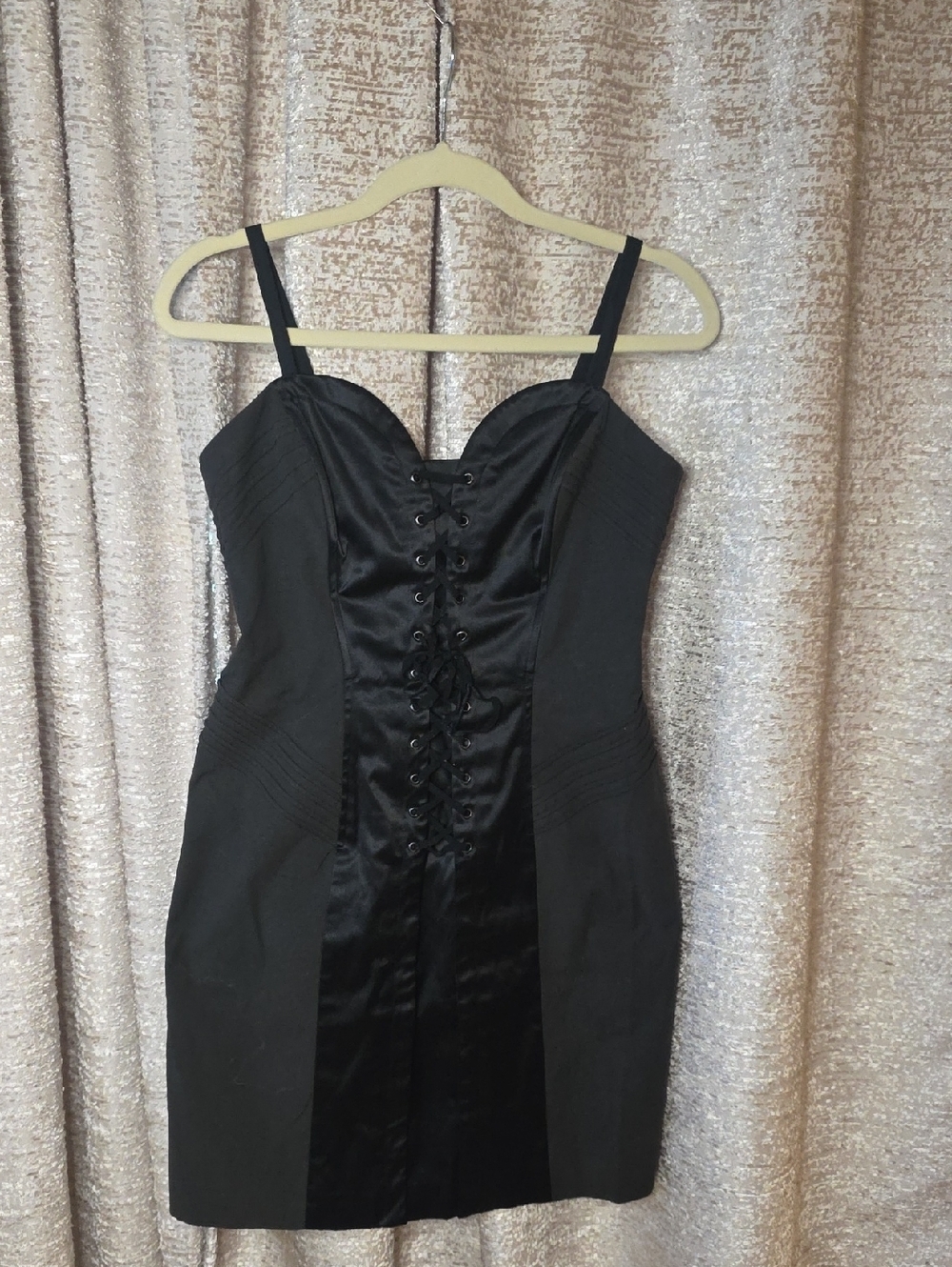 Betsey Johnson Black Lace-Up Satin Panel Mini Dress Size 10